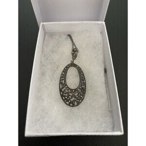 Sterling Silver Women’s Necklace - Antique Style Marcasite Pendant !READ!